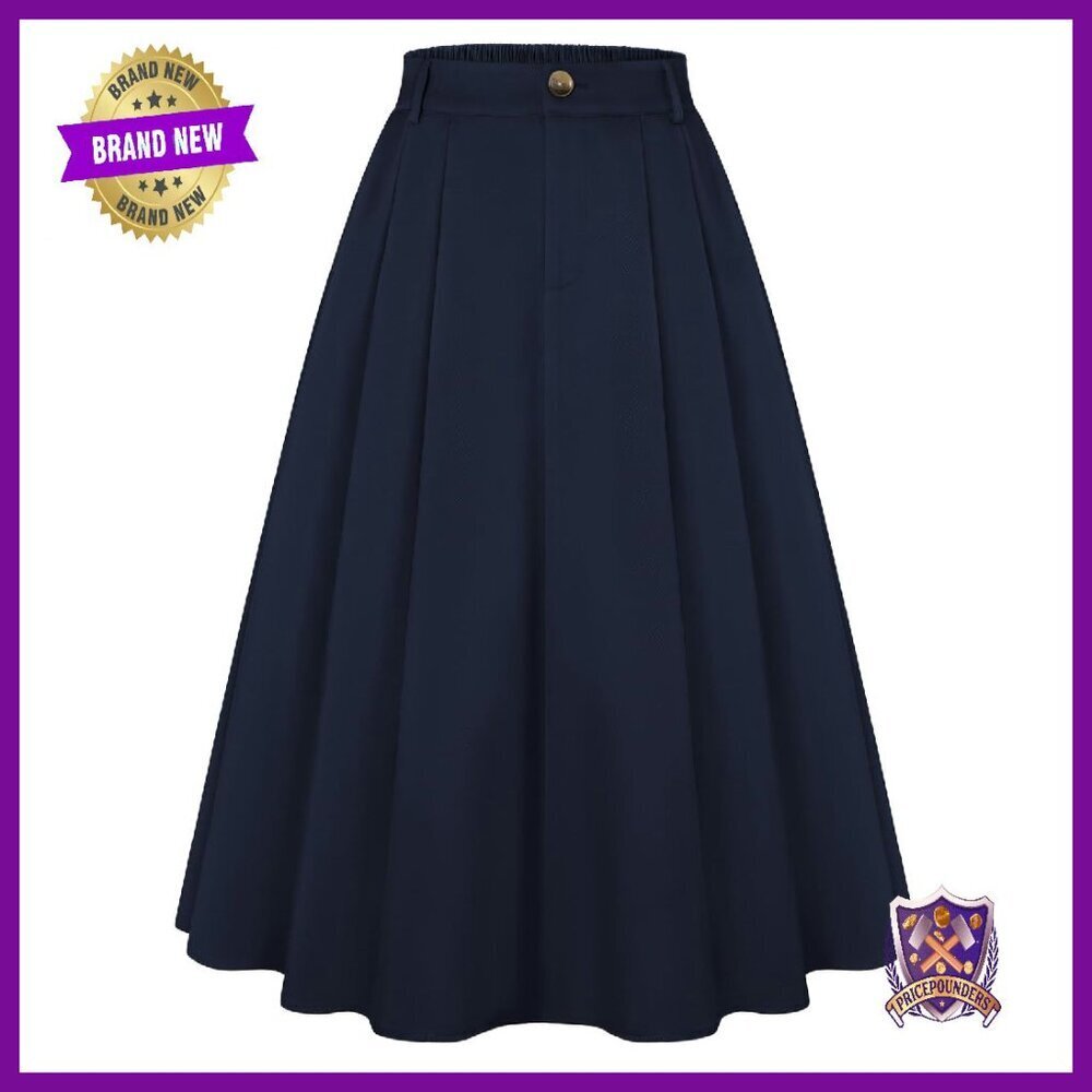 Vintage Pleated A-Line Midi Skirt with Pockets High Waist Flared